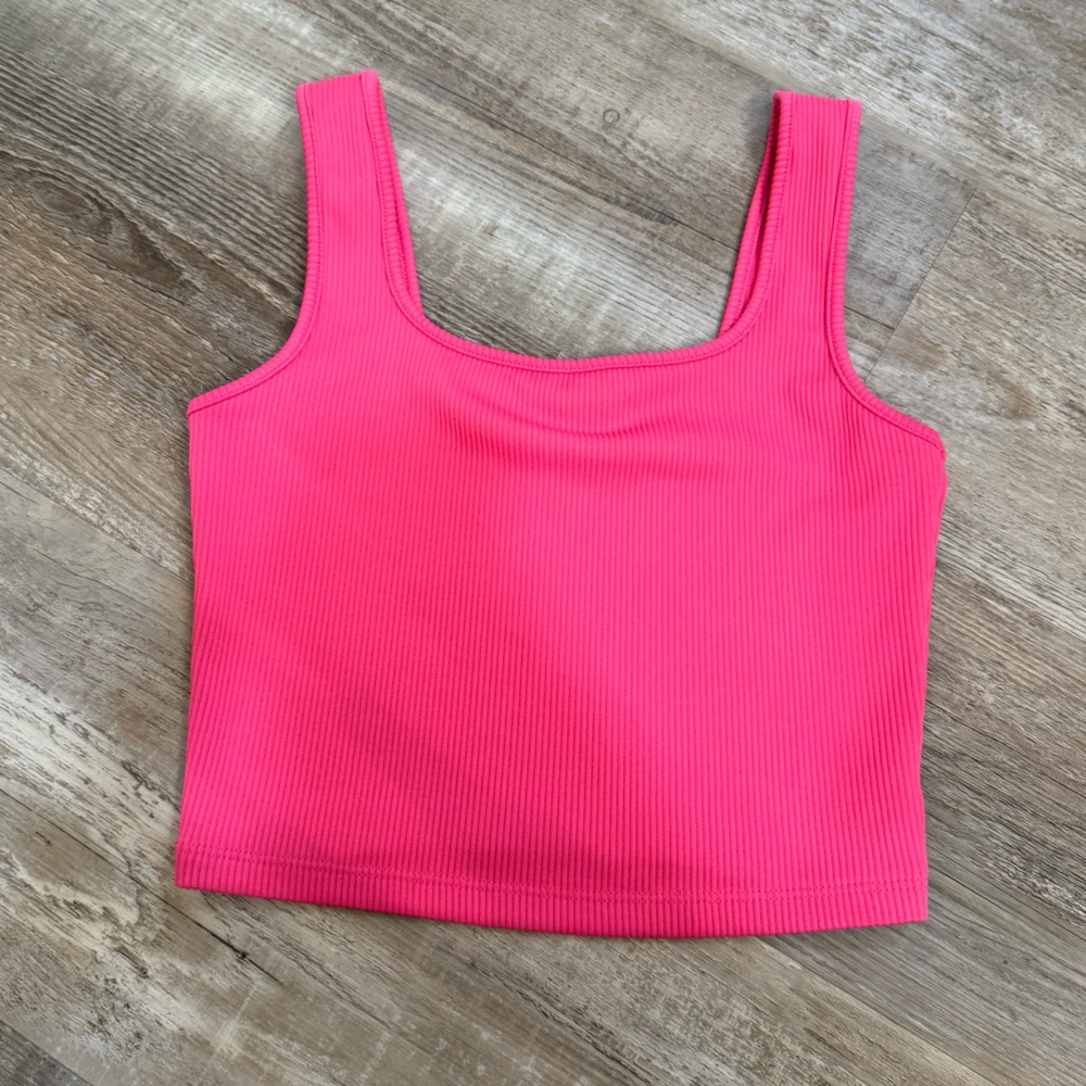Pink Ribbed Cropped Tank